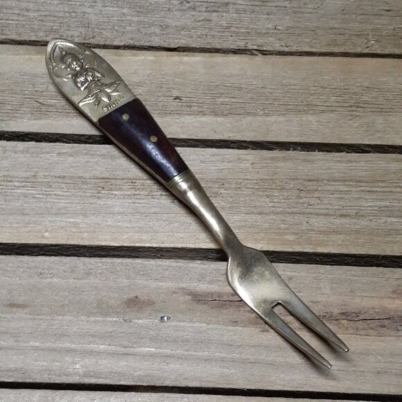 VTG Siam Collectible Travel SouvenirWorld Travel Brass Wood Fork